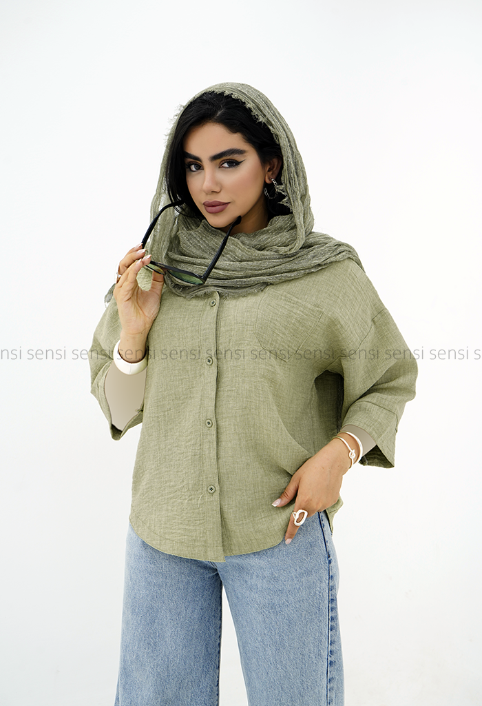 شومیز زنانه لینن شانتون تک جیب کد1006376